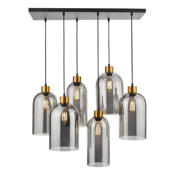 Alma 6 Light Bar Pendant Matt Black Smoked Glass