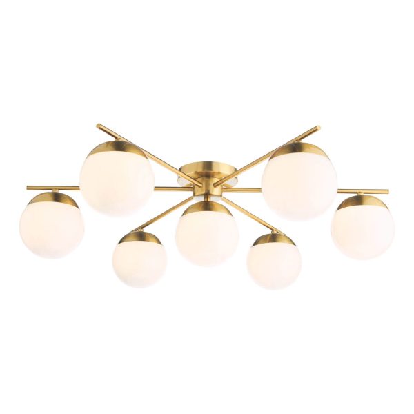 Bombazine 7 Light Semi-Flush Natural Brass and Opal Glass