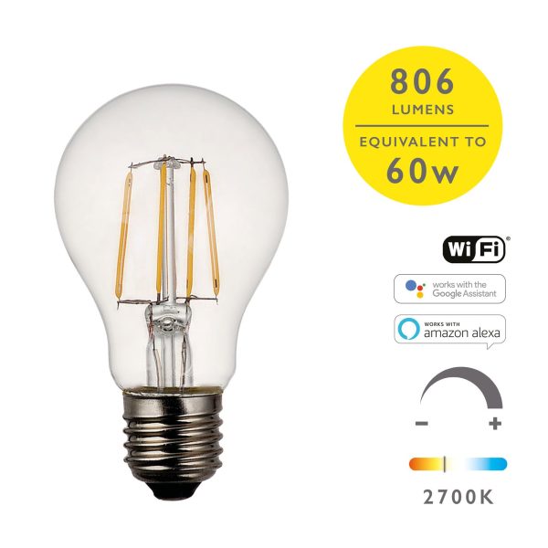 E27 Smart LED Filament 7W 806 Lumens Dimmable Clear (Sold as 5PK)