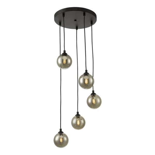 Federico 5 Light Cluster Pendant Black Smoked Glass