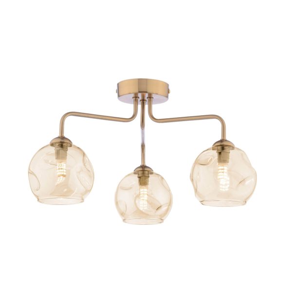 Feya 3 Light Semi-Flush Antique Bronze & Champagne Dimpled Glass