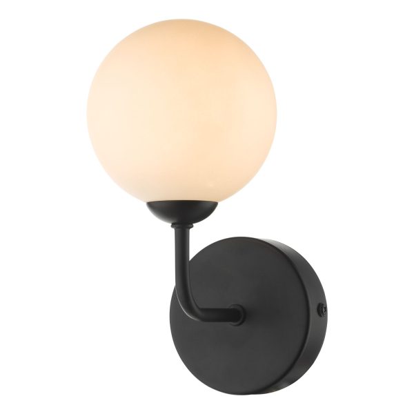 Feya 1 Light Wall Light Matt Black Opal Glass