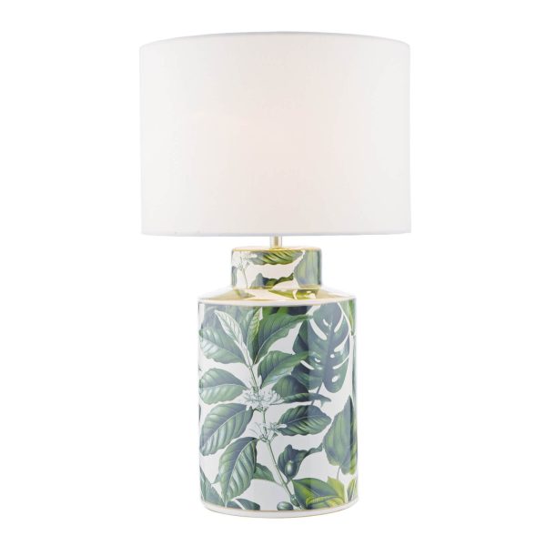 Filip Table Lamp Green Leaf Print With Shade