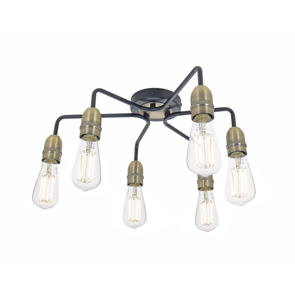 Kiefer 6 Light Flush Black & Antique Brass