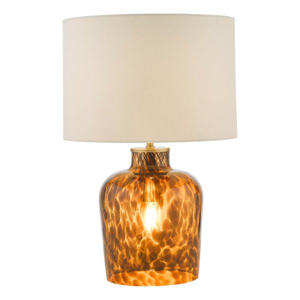 Leandra Dual Light Table Lamp Tortoiseshell Glass With Shade