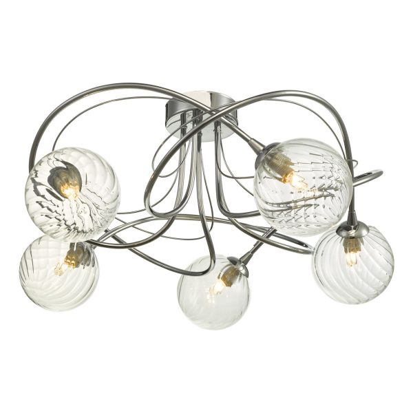 Onawa 5 Light Semi Flush Polished Chrome With Twisted Closed Glass