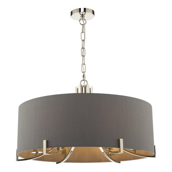 Veyron 6 Light Pendant Polished Nickel With Grey Shade