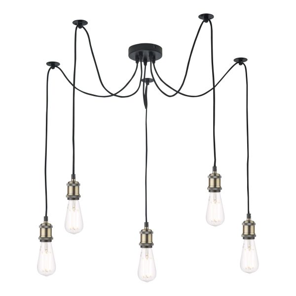 Waco 5 Light Pendant Antique Brass Matt Black