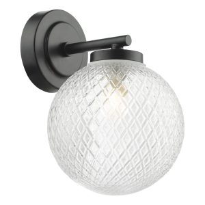 Wayne Bathroom Wall Light Matt Black Glass IP44