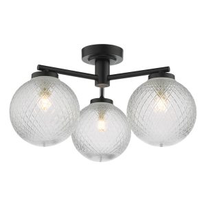 Wayne Bathroom 3 Light Semi Flush Matt Black Glass IP44