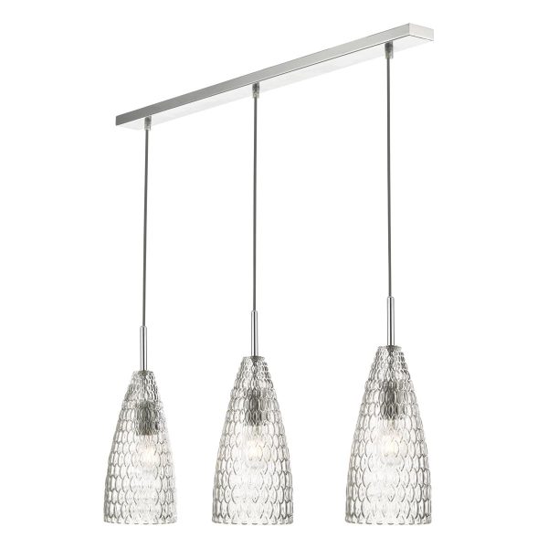 Zuka 3lt Bar Pendant Polished Chrome & Textured Glass