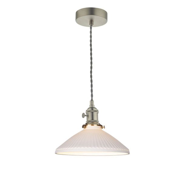 Hadano Pendant Antique Chrome & Ceramic Shallow Shade