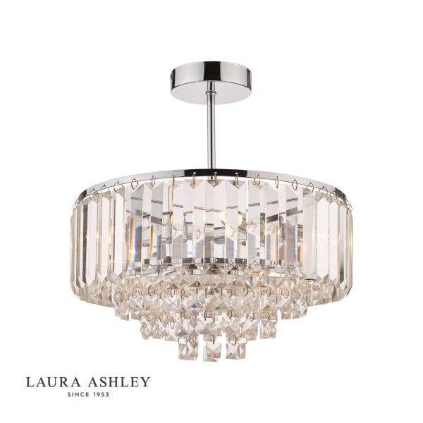 Laura Ashley Vienna Crystal & Polished Chrome 3 Light Semi Flush Ceiling Light