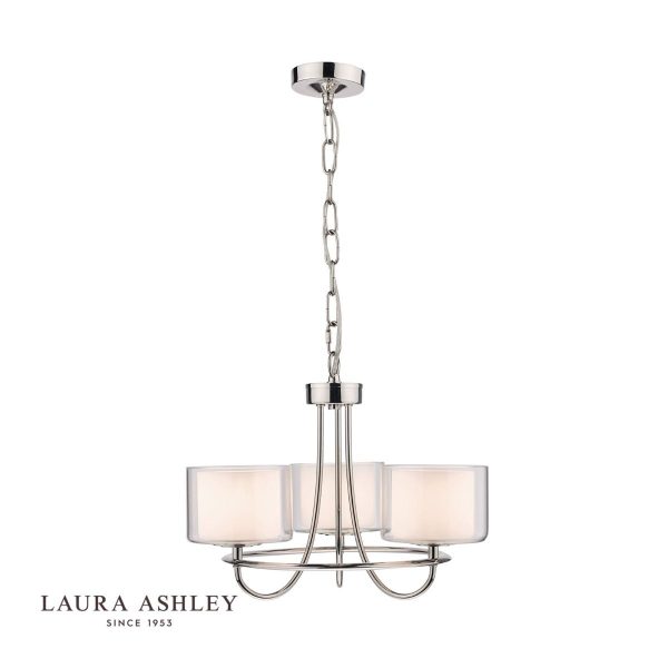 Laura Ashley Southwell Polished Nickel 3 Light Chandelier & Glass Shades